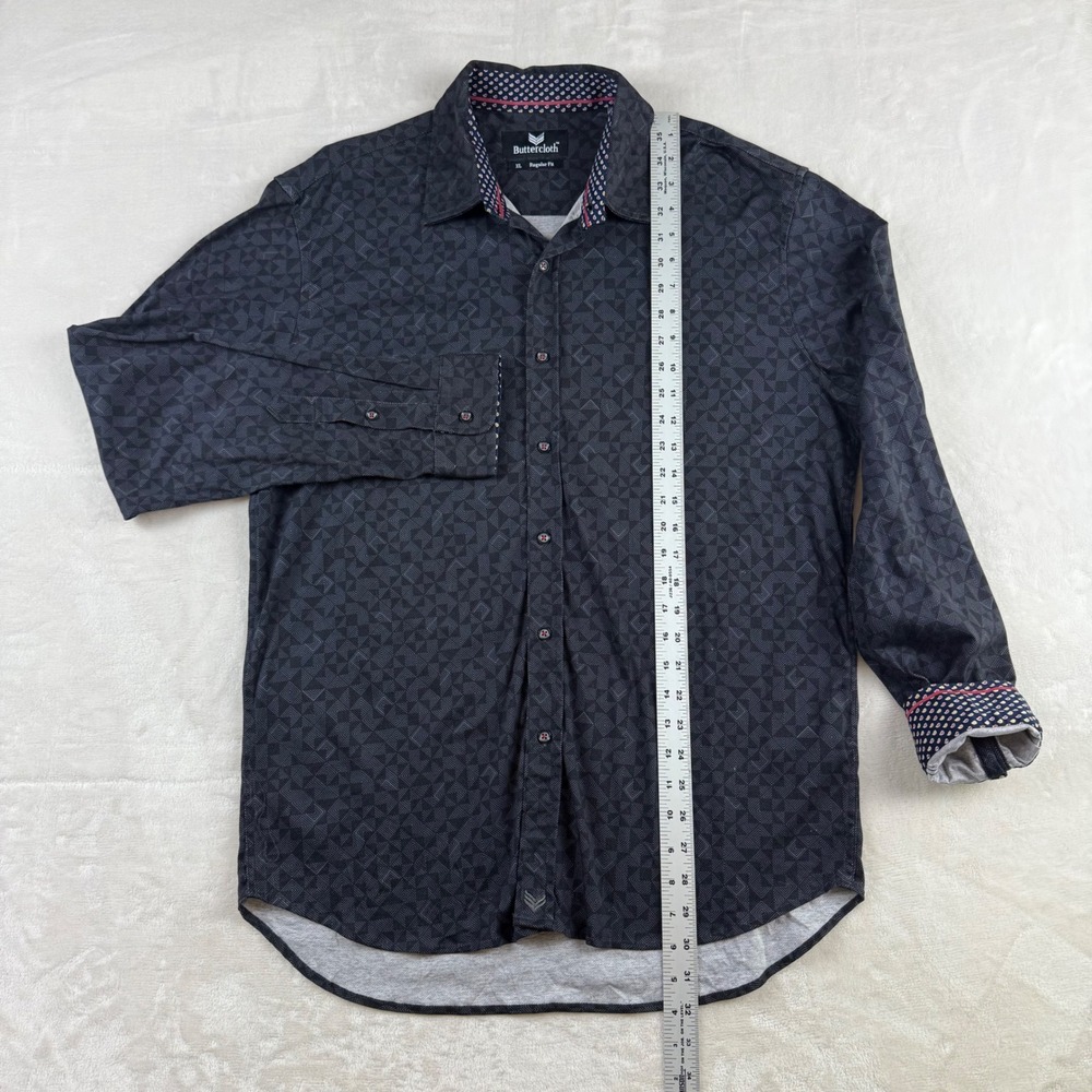 Buttercloth Shirt Mens XL Black Geometric Diamond Long Sleeve Regular Fit Cotton - Picture 4 of 6